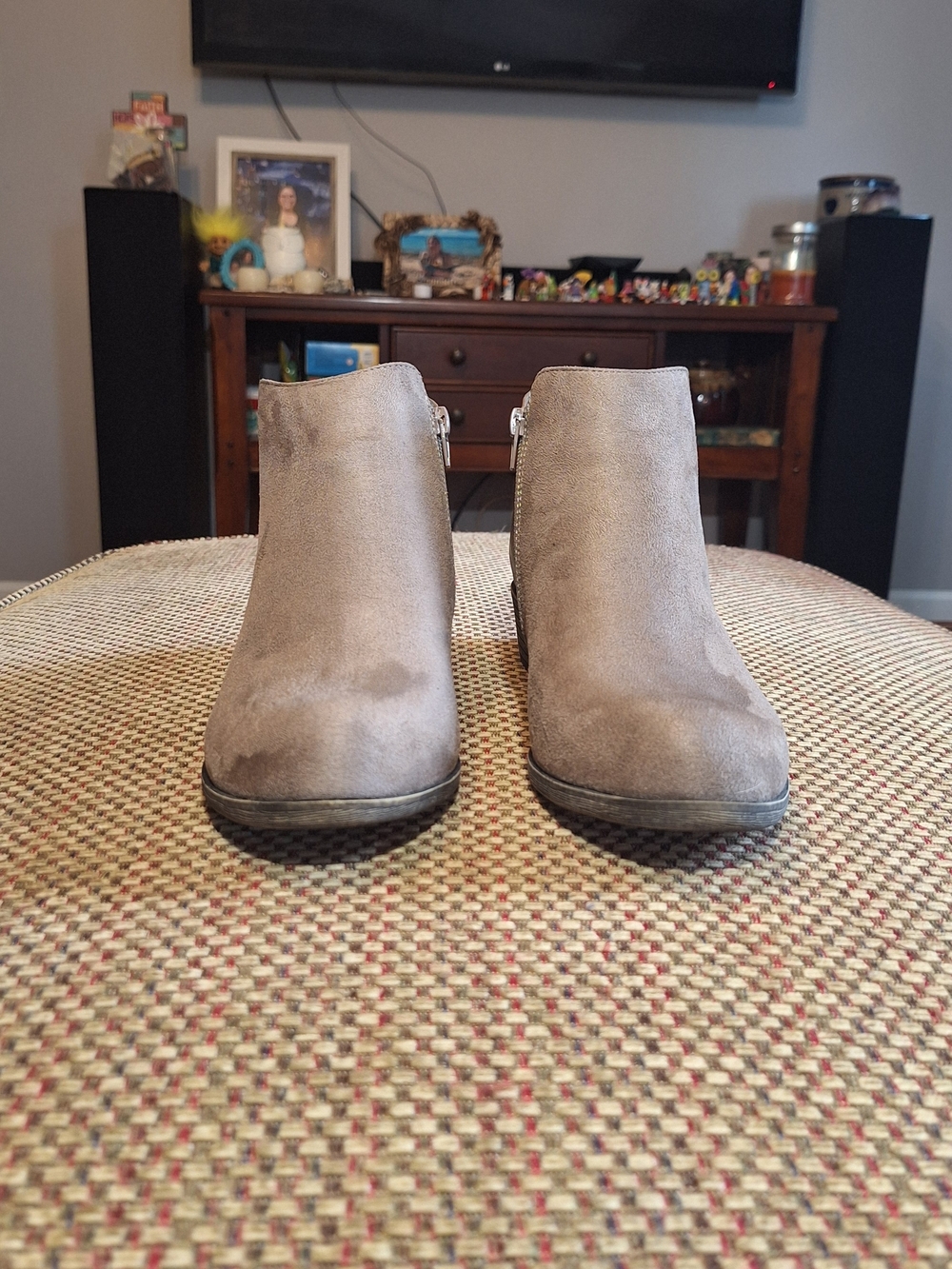 Dominique Nicole Women's Taupe Brushed Manmade Suede Ankle Booties with Side Zip